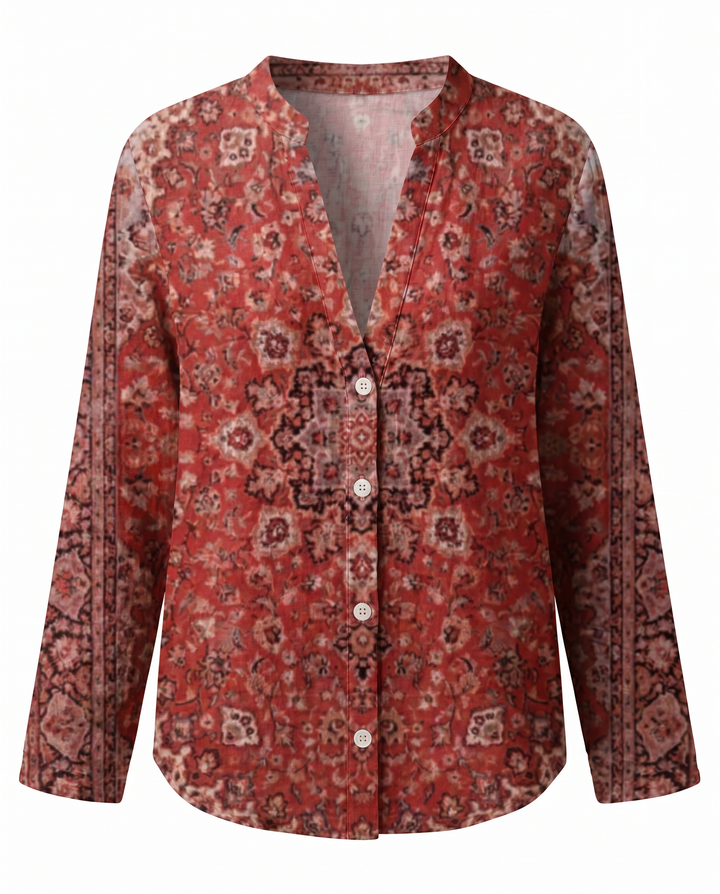 Women's Vintage Floral Print V-Neck Blouse